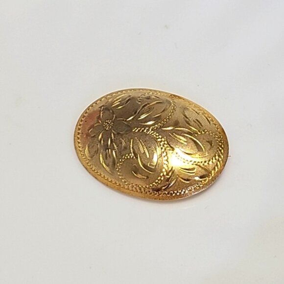 Vintage Gold Plated Sterling Silver 925 Chunky Engraved Floral Oval Brooch Pin - Picture 4 of 9